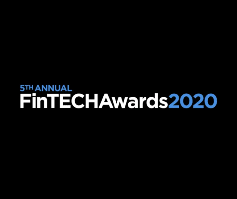 FinTECHAwards2020 logo displaying 5TH ANNUAL FinTECHAwards2020 on black background