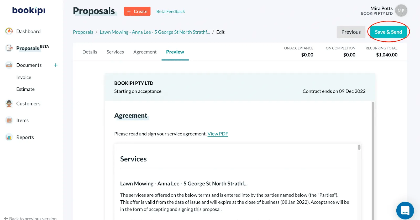 Bookipi Proposal Maker - How to save a finished proposal - 1