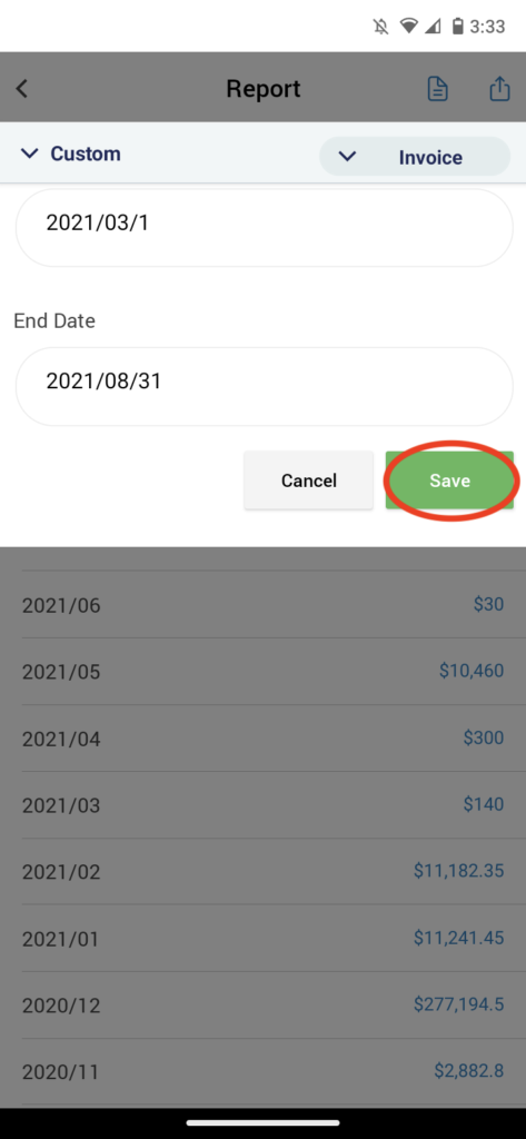 Invoice Mobile App - How to create a report - 14