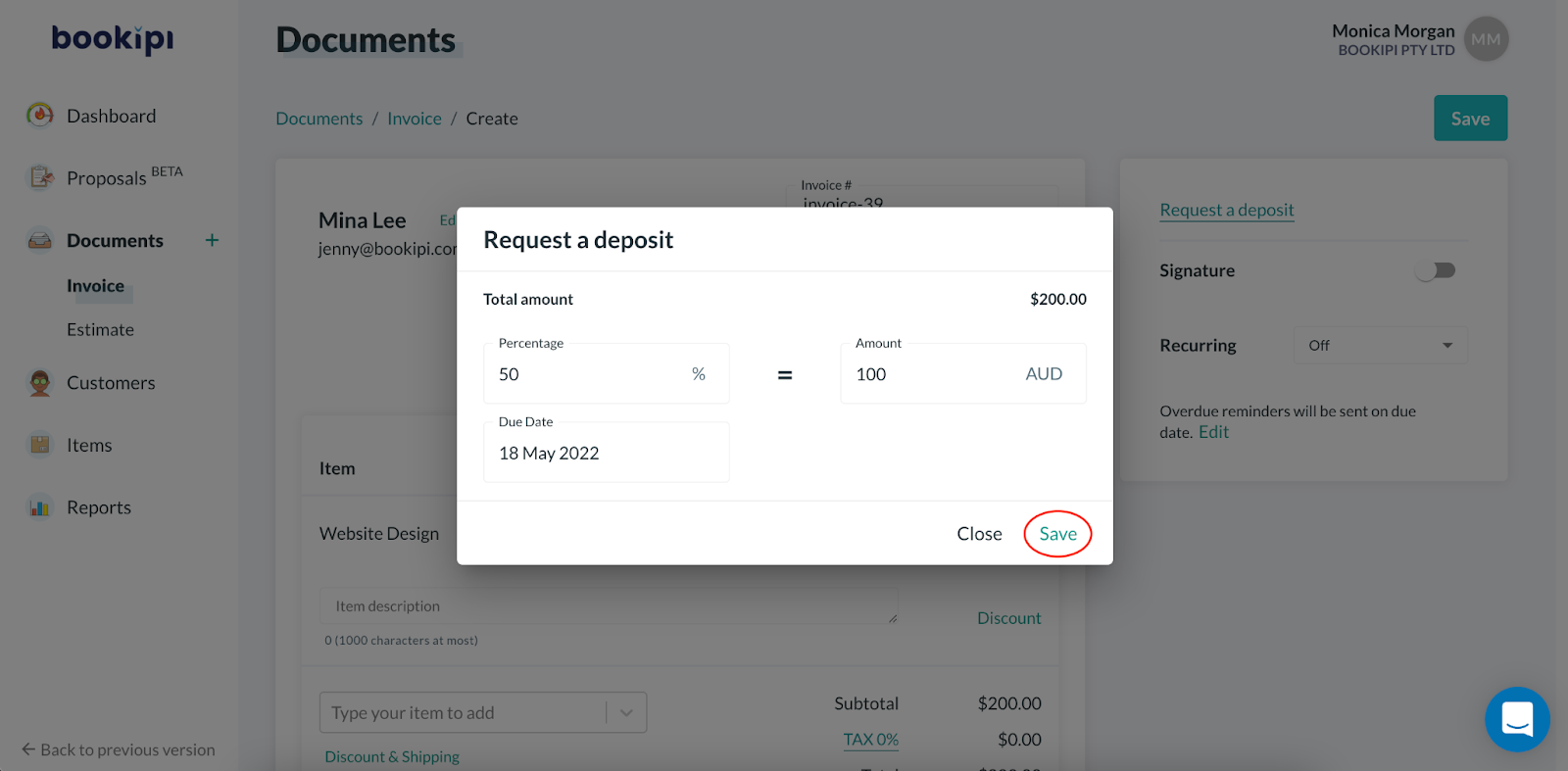 Invoice Web V2 - How to request a deposit - 7