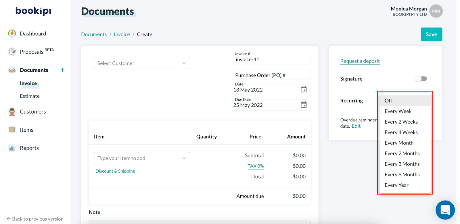 Invoice Web V2 - How to create a recurring invoice - 4