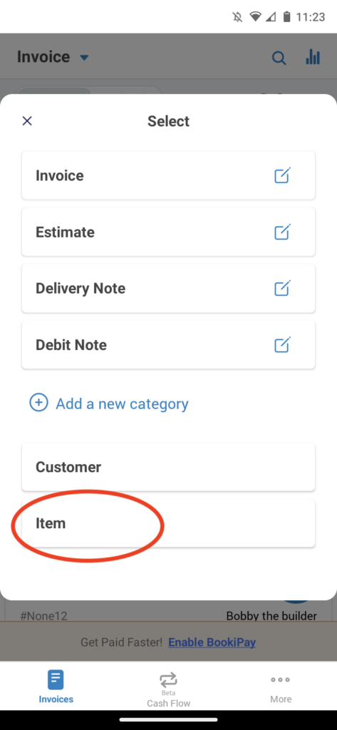 Invoice Mobile App - How to add an item - 2