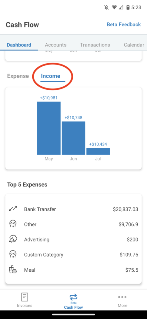 Invoice Mobile App - How to view profit and loss totals - 7