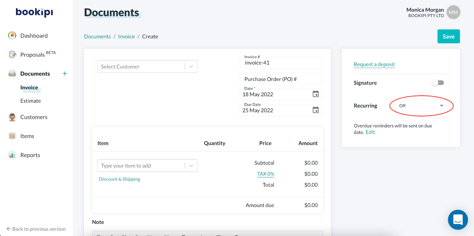 Invoice Web V2 - How to create a recurring invoice - 3
