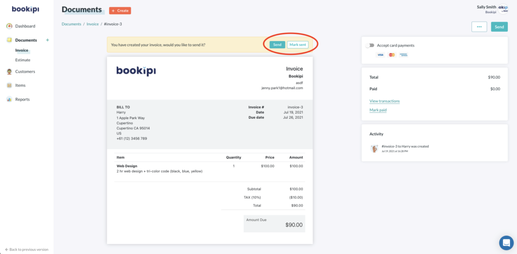 Invoice Web V2 - How to create and send an invoice on Web V2 - 6