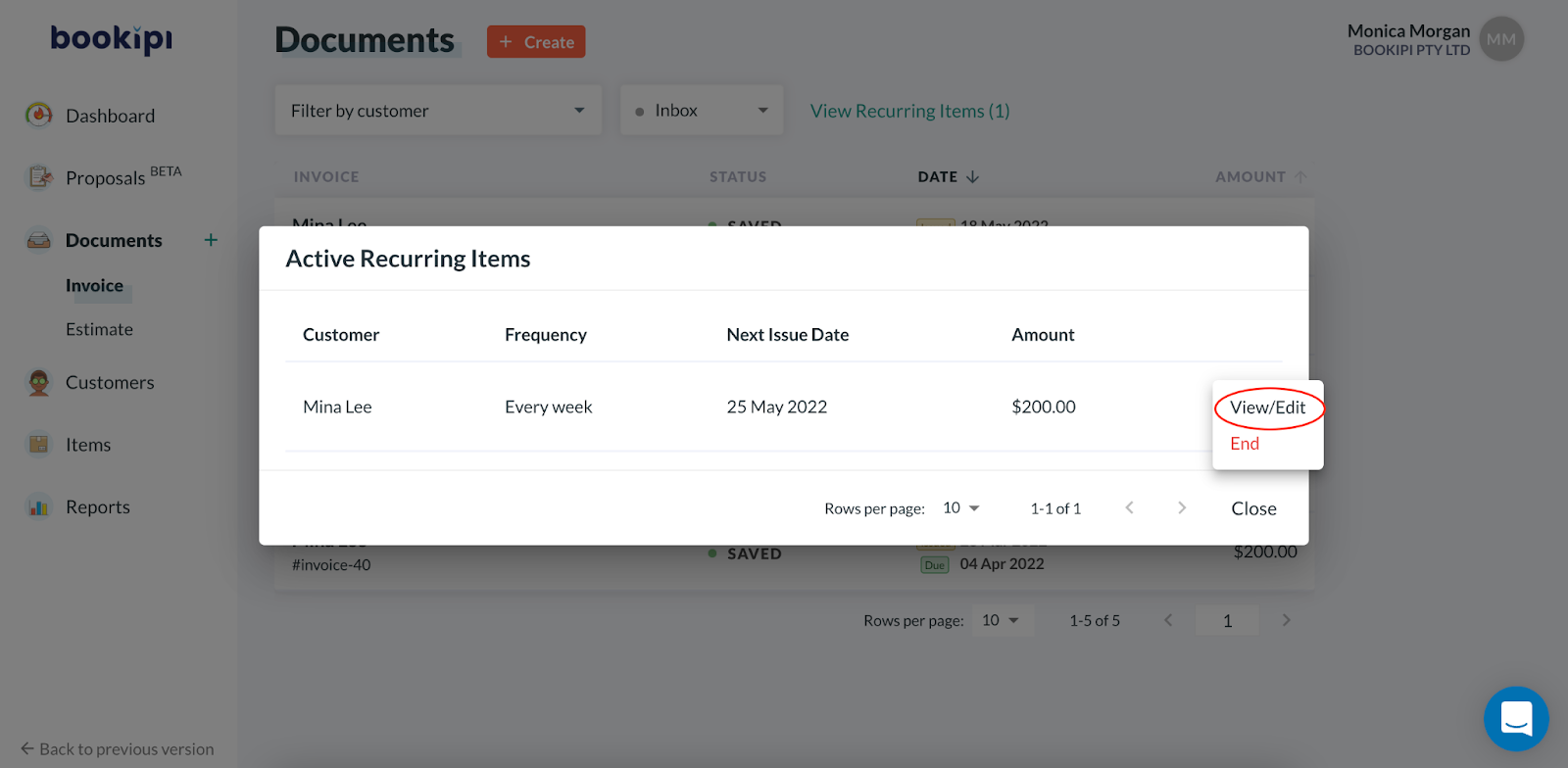 Invoice Web V2 - How to edit a recurring invoice - 4