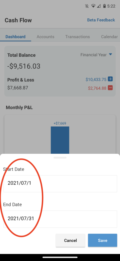 Invoice Mobile App - How to view profit and loss totals - 4