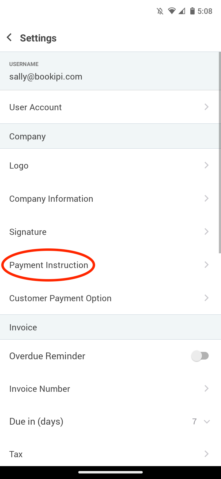 Invoice Mobile App - How to add bank payment details to invoices - 3