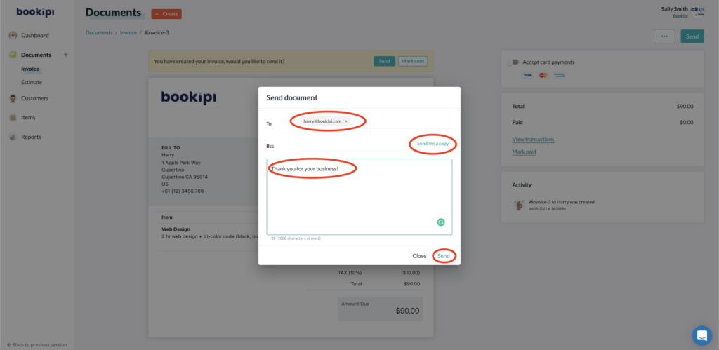 Invoice Web V2 - How to create and send an invoice on Web V2 - 7