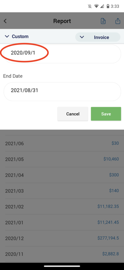 Invoice Mobile App - How to create a report - 12