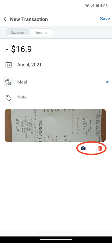 Invoice Mobile App - How to add a photo of a receipt - 4