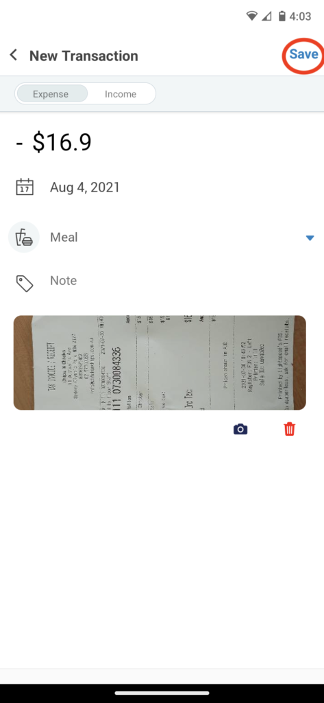 Invoice Mobile App - How to add a photo of a receipt - 5