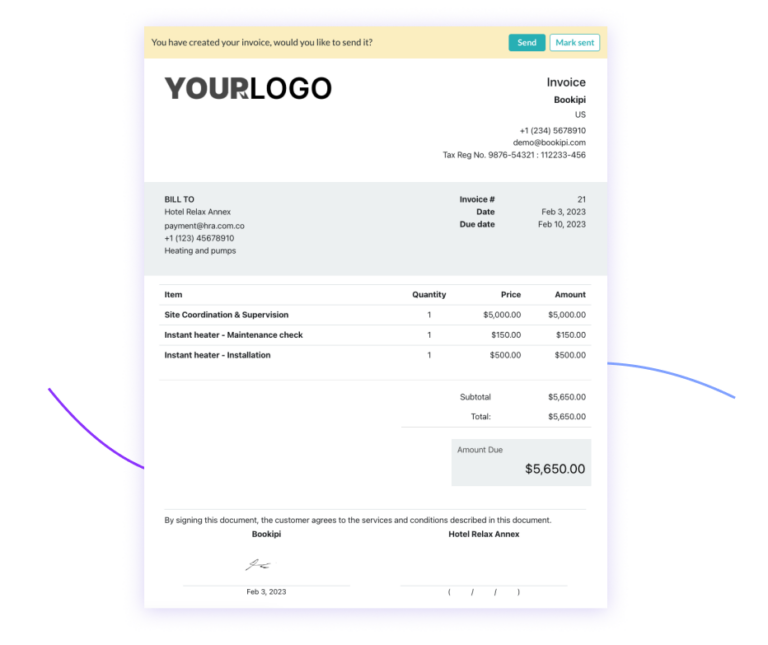 See a preview on our invoice generator and send your invoice to your customers.