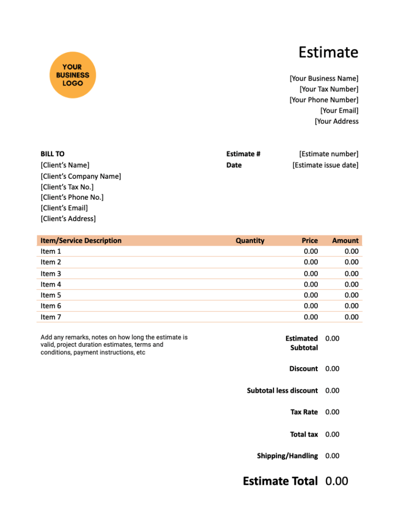 Free Downloadable Handyman Estimate Templates Bookipi