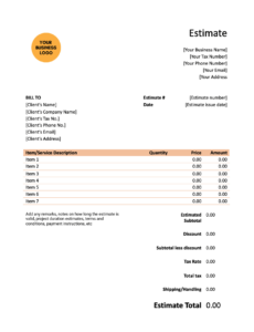 Free Estimate Templates Bookipi