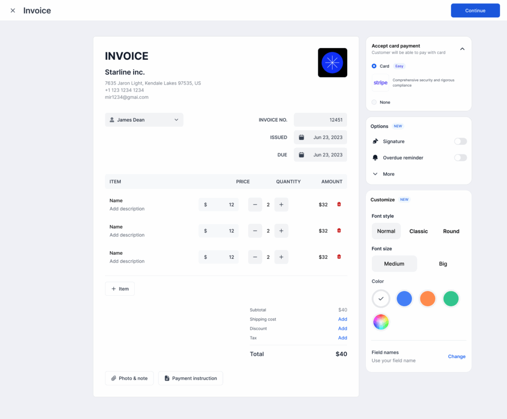 Invoicing on Bookipi