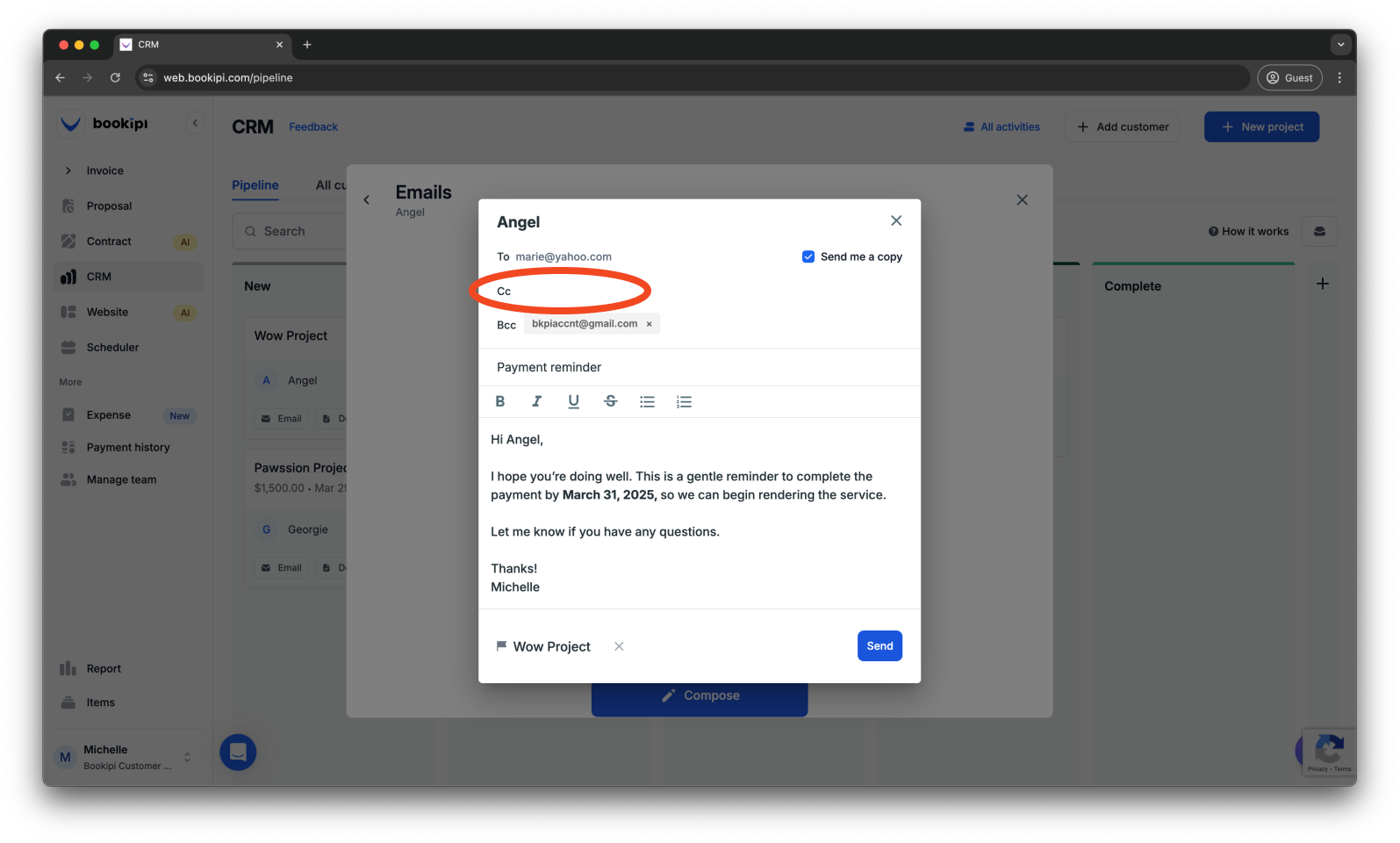Uncategorized - How to send an email in Bookipi CRM - 6