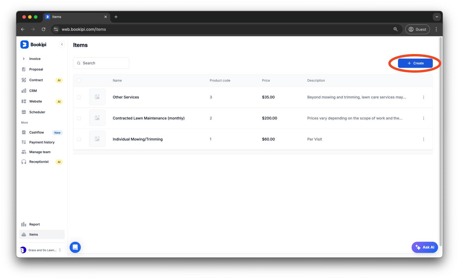 Invoice Web V2 - How to create, edit, copy and delete an item - 2