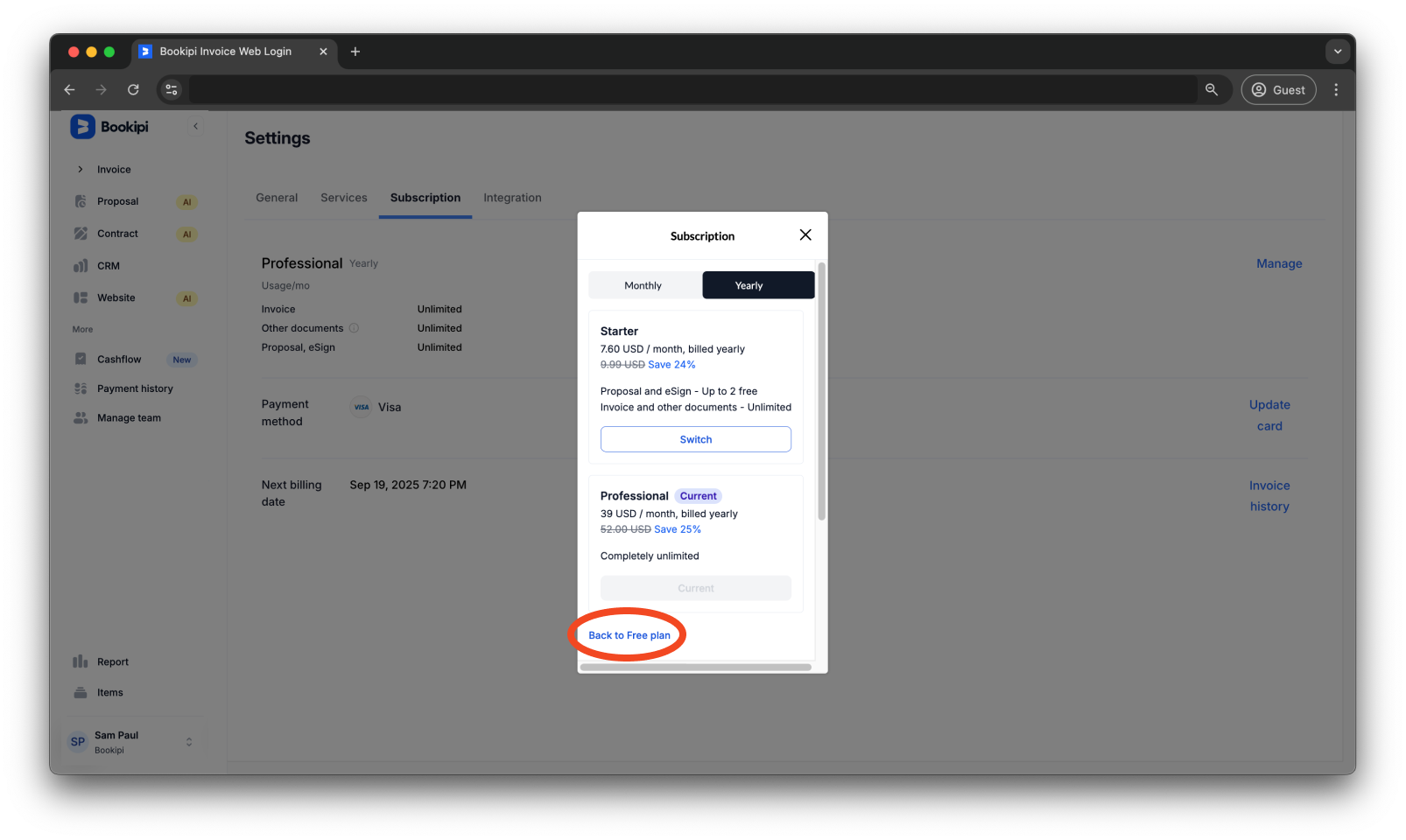 Bookipi Subscriptions - How to cancel a subscription - 5