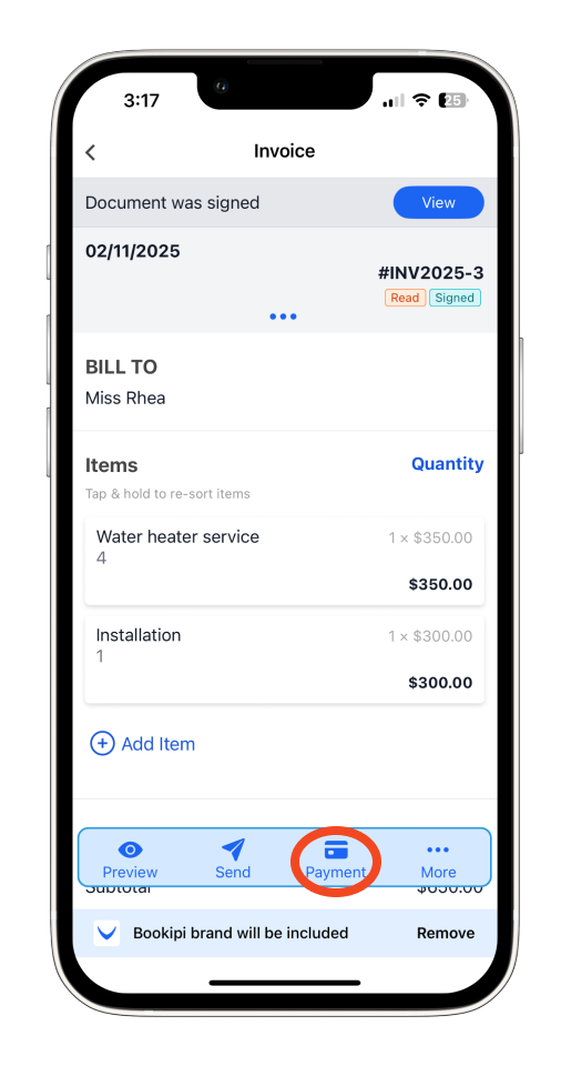 Invoice Mobile App - How to mark the invoice as paid and send a receipt using the mobile app - 2