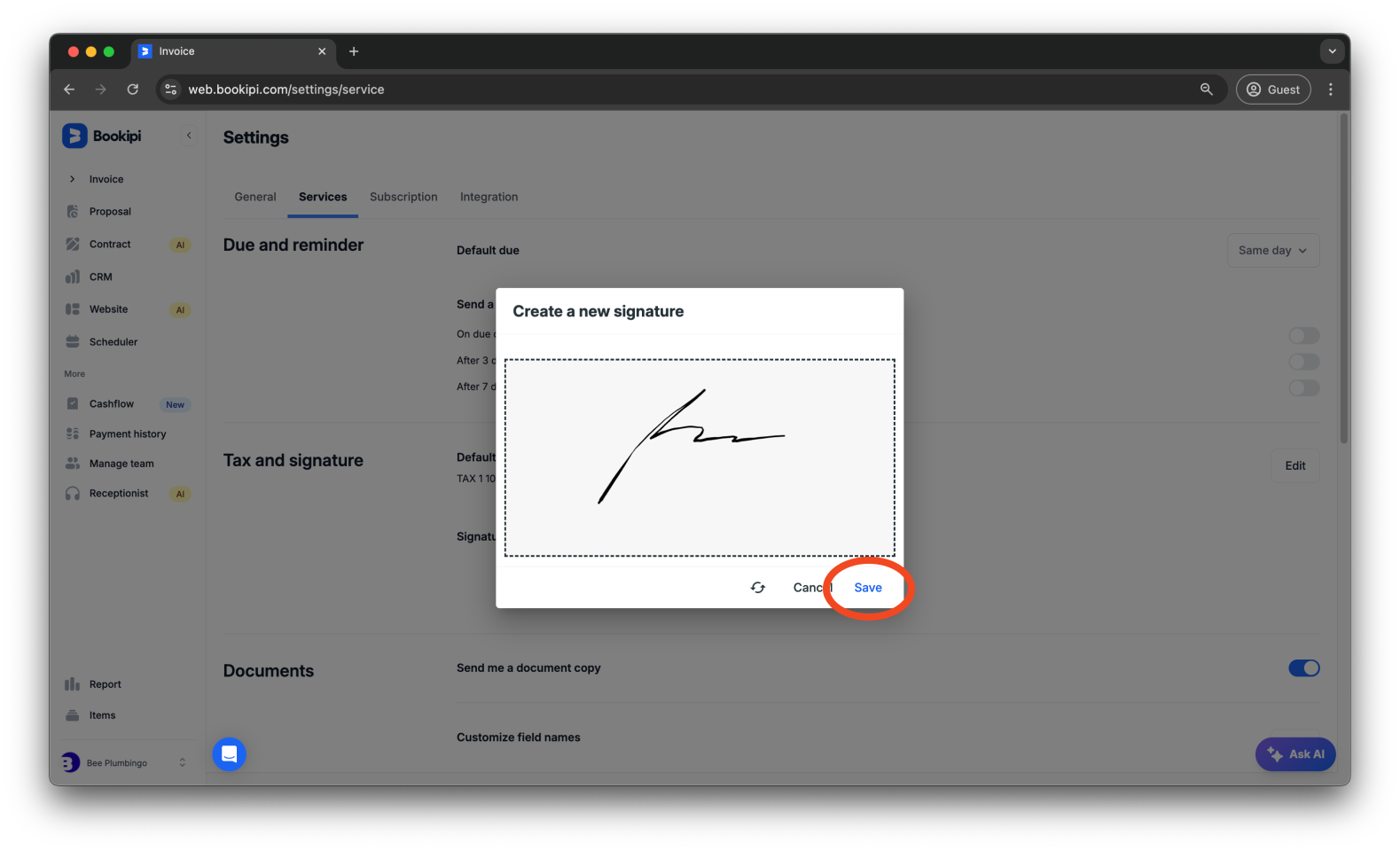 Invoice Web V2 - How to add a signature to invoices - 6