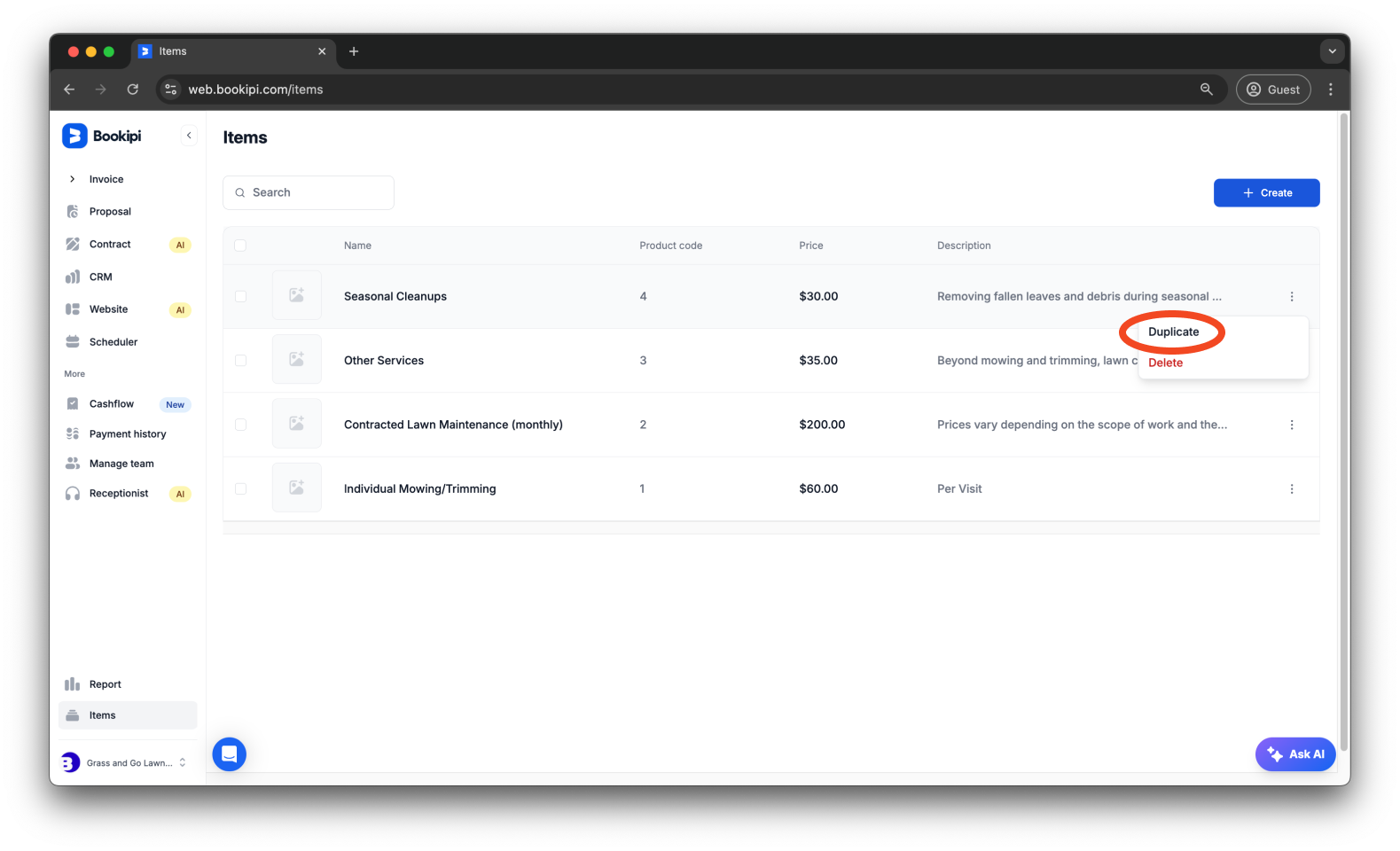 Invoice Web V2 - How to create, edit, copy and delete an item - 11