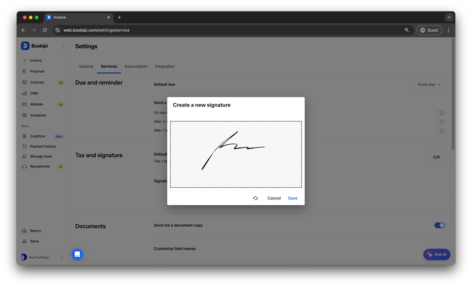 Invoice Web V2 - How to add a signature to invoices - 5