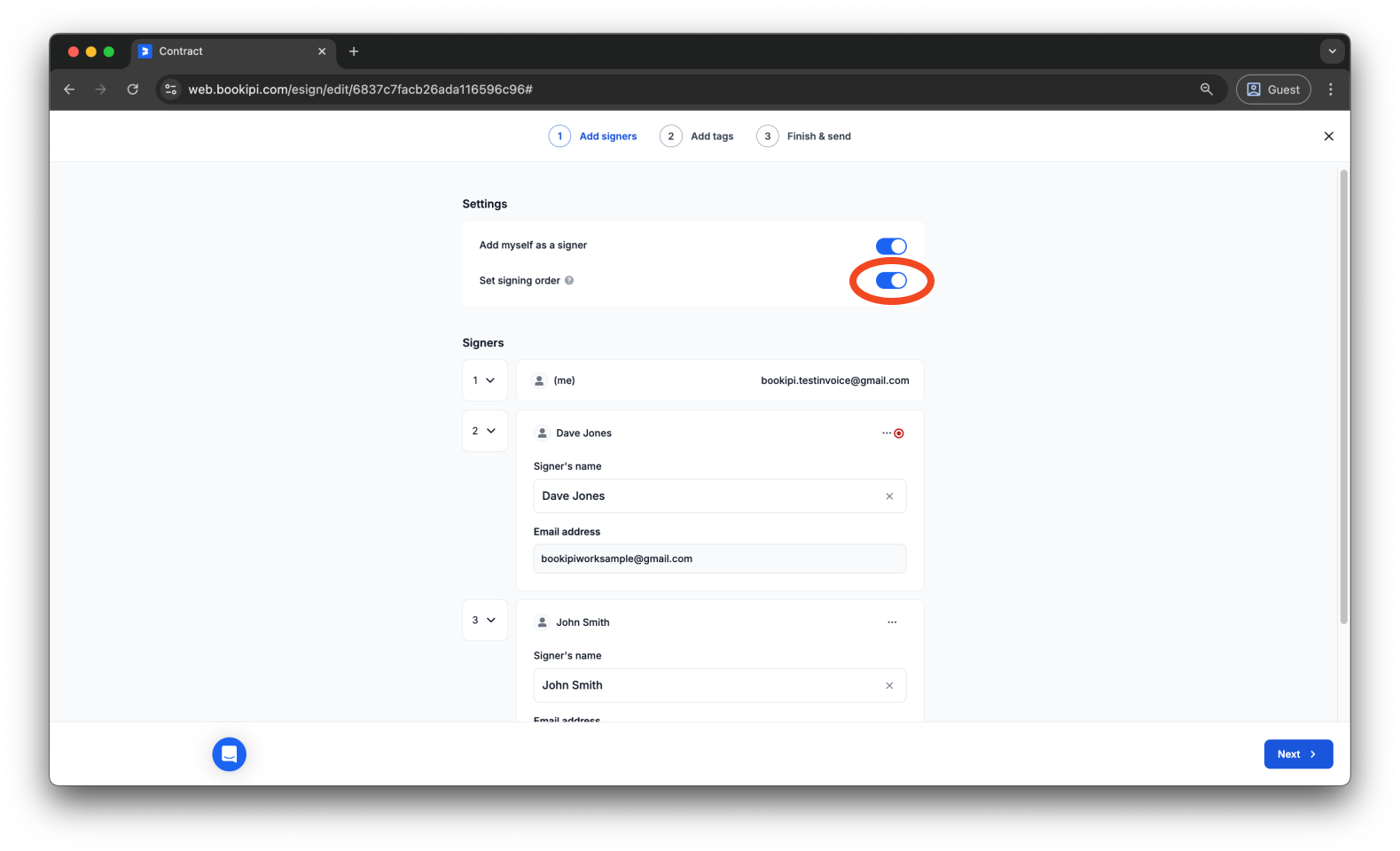 Uncategorized - How to set a signing order in your Bookipi eSign document - 5