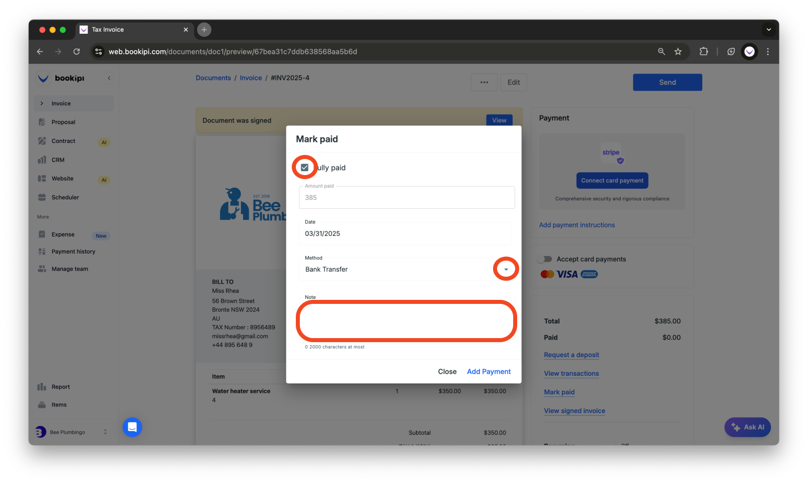 Invoice Web V2 - How to mark the invoice as paid and send a receipt using the web app - 4