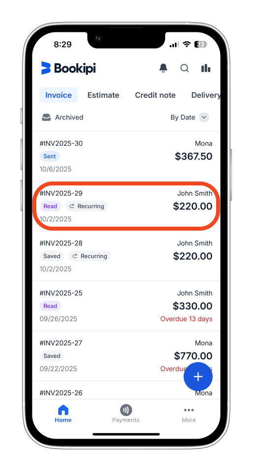 Uncategorized - How to end a recurring Invoice in the Bookipi Mobile App - 2