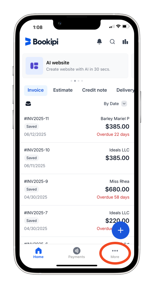 Invoice Mobile App - How to sync your bank - 1