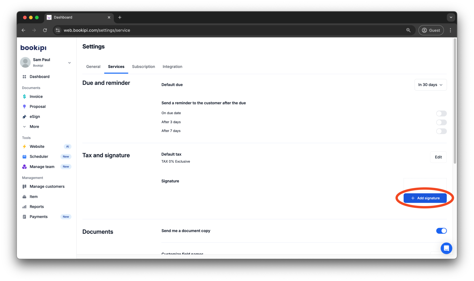 Invoice Web V2 - How to add a signature to invoices - 4