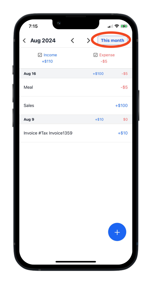 Invoice Mobile App - How to add an expense or income in cash flow - 13