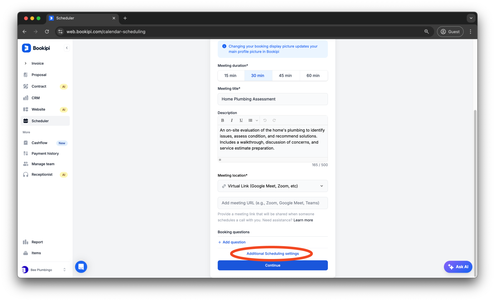 Invoice Web V2 - How to set up your calendar and add a meeting link to your event using Bookipi Scheduler - 11