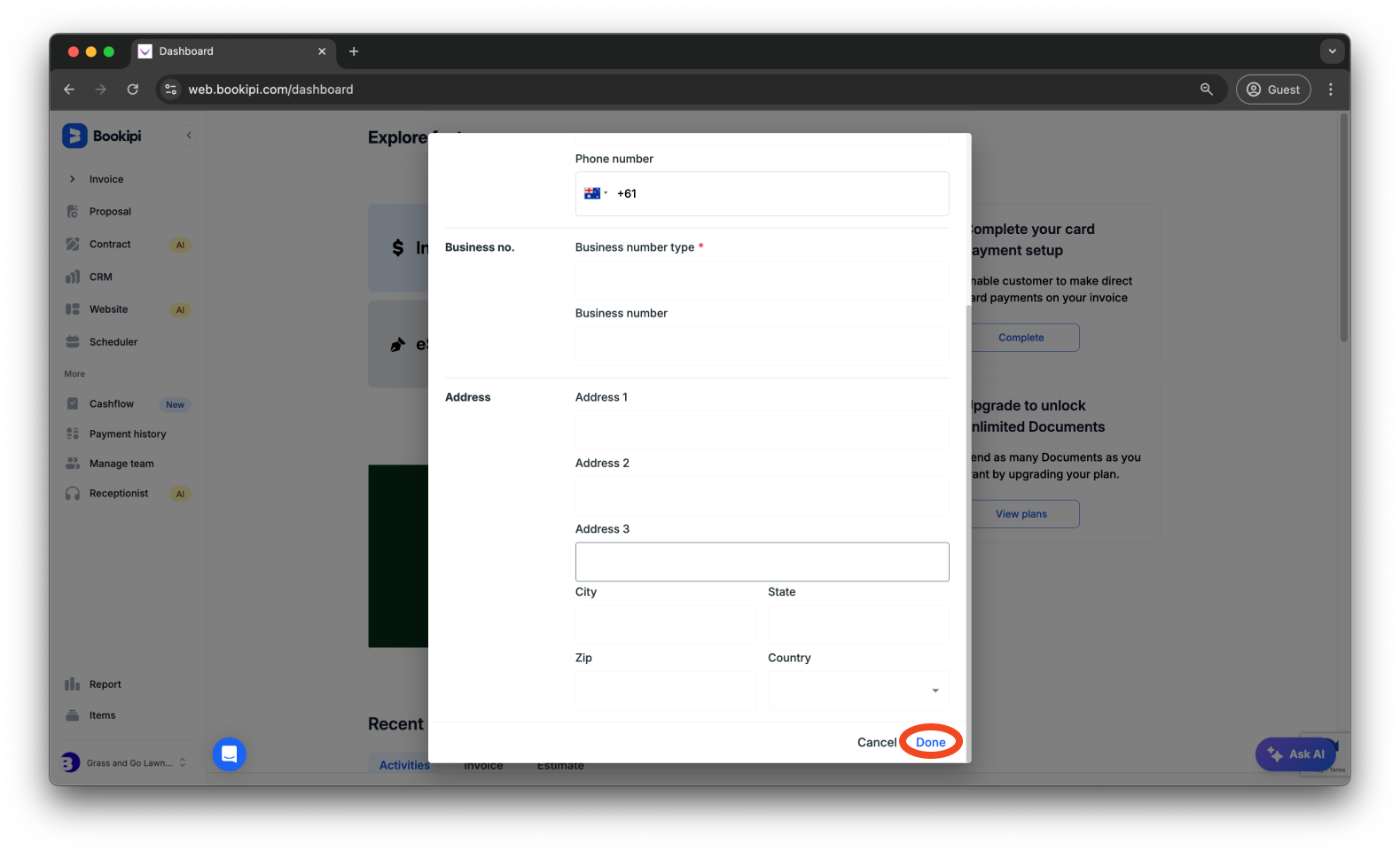 Invoice Web V2 - How to add another business - 4