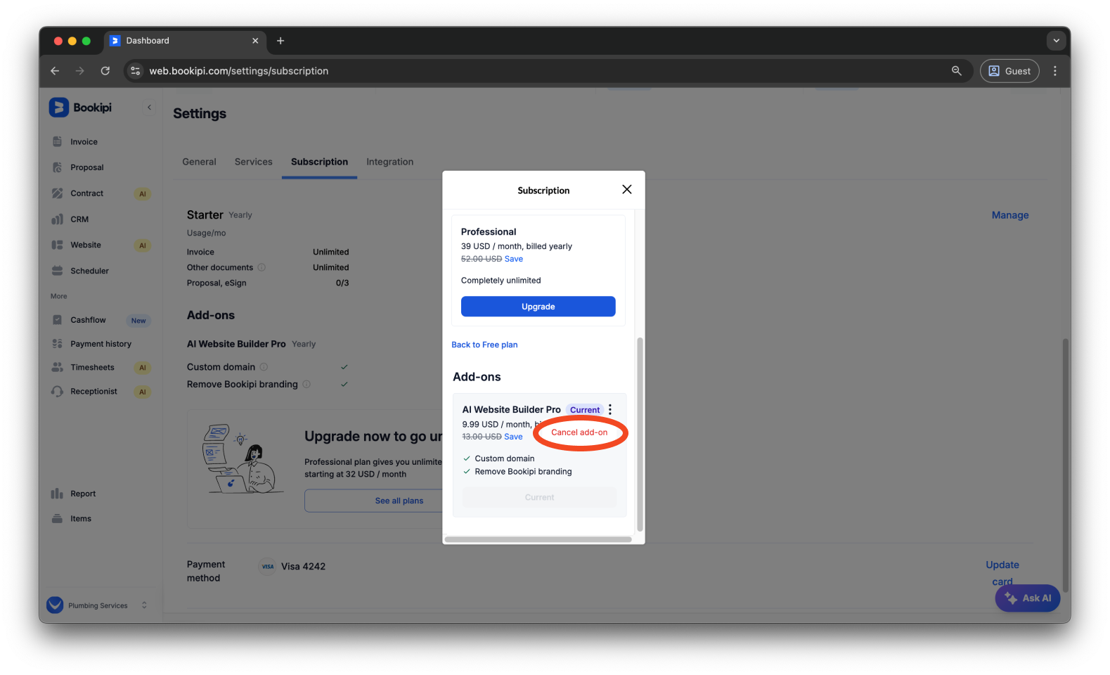 Bookipi AI Website Builder - How to cancel your Bookipi AI Website Builder Pro subscription - 6
