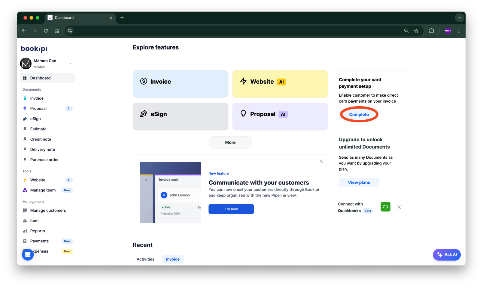 Invoice Web V2 - How to activate payments on web - 1
