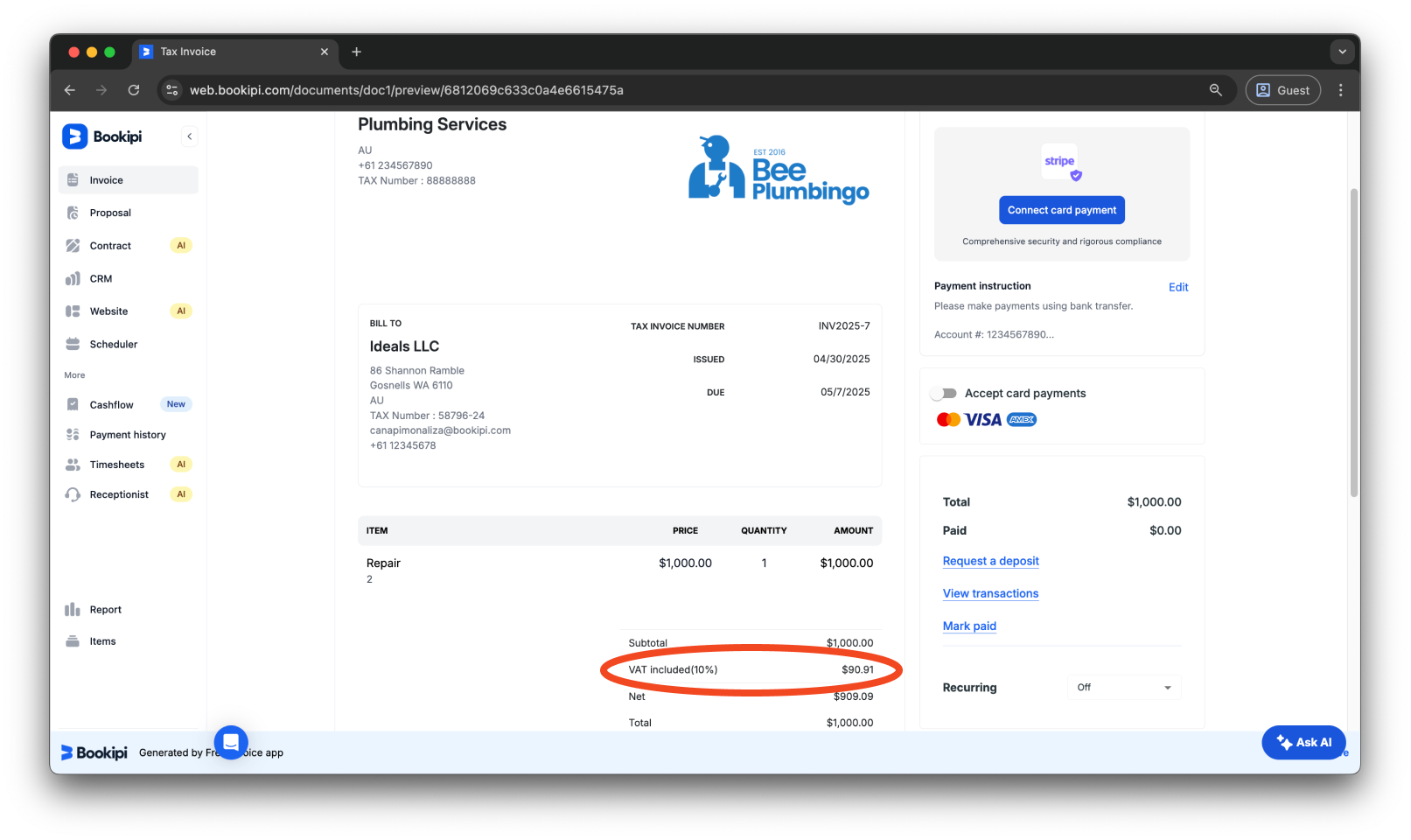 Invoice Web V2 - How to set the tax on future invoices - 9