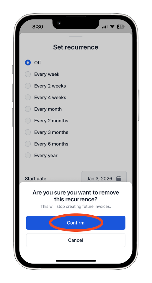 Uncategorized - How to end a recurring Invoice in the Bookipi Mobile App - 7