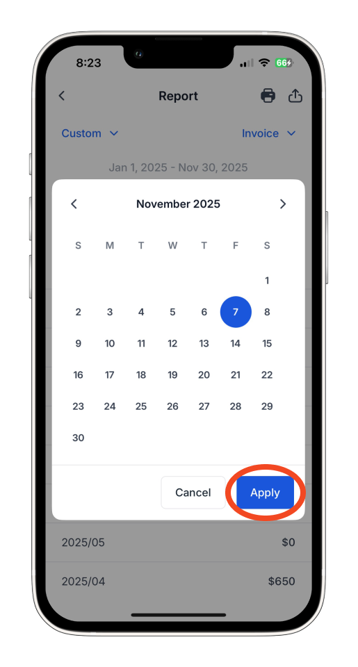 Invoice Mobile App - How to create a report - 17
