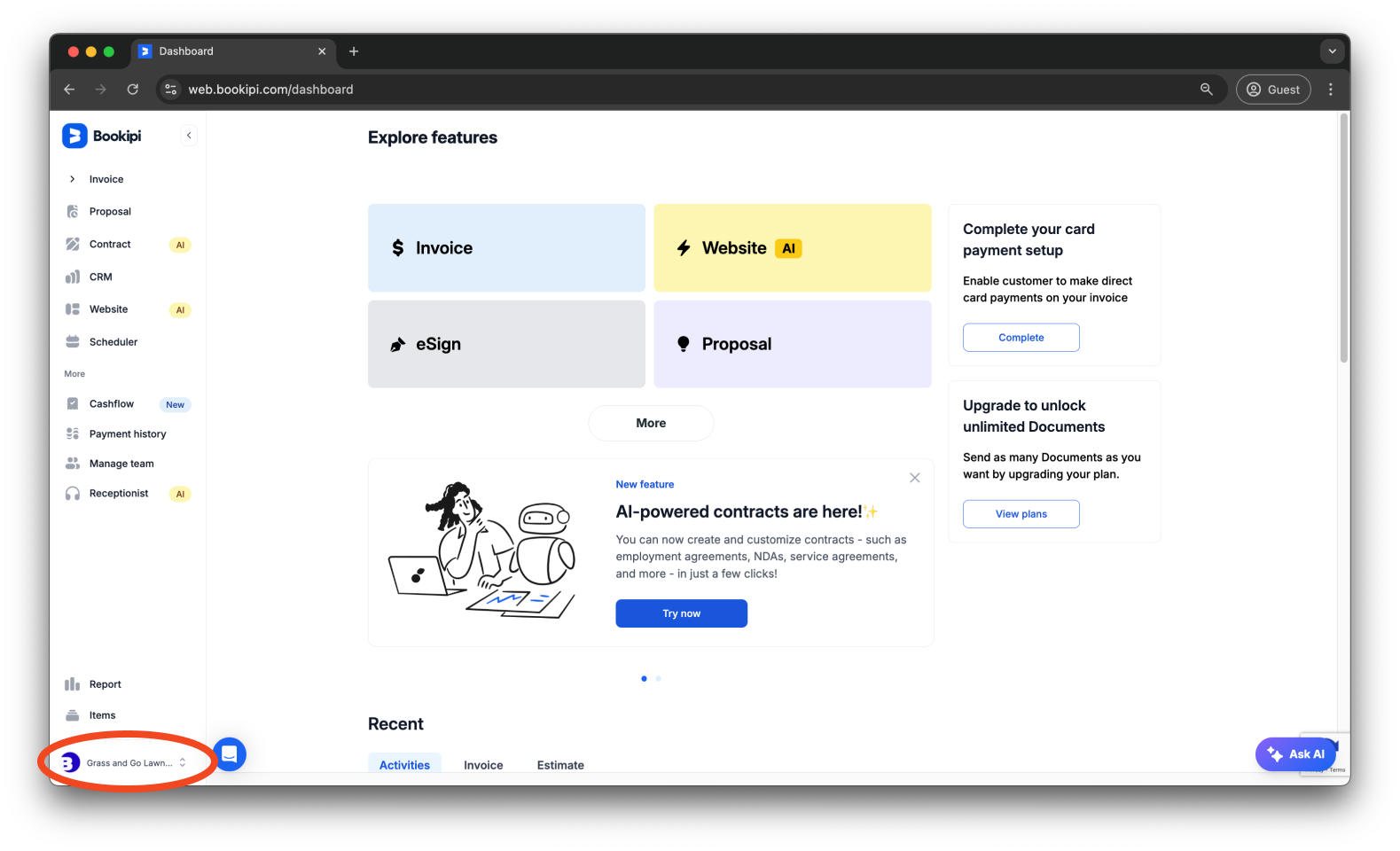 Bookipi Subscriptions - How to upgrade from a Free Plan to a Starter Plan Subscription - 1