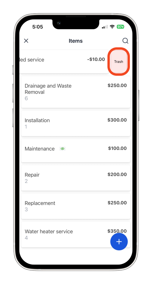 Invoice Mobile App - How to delete an item on the mobile app - 6