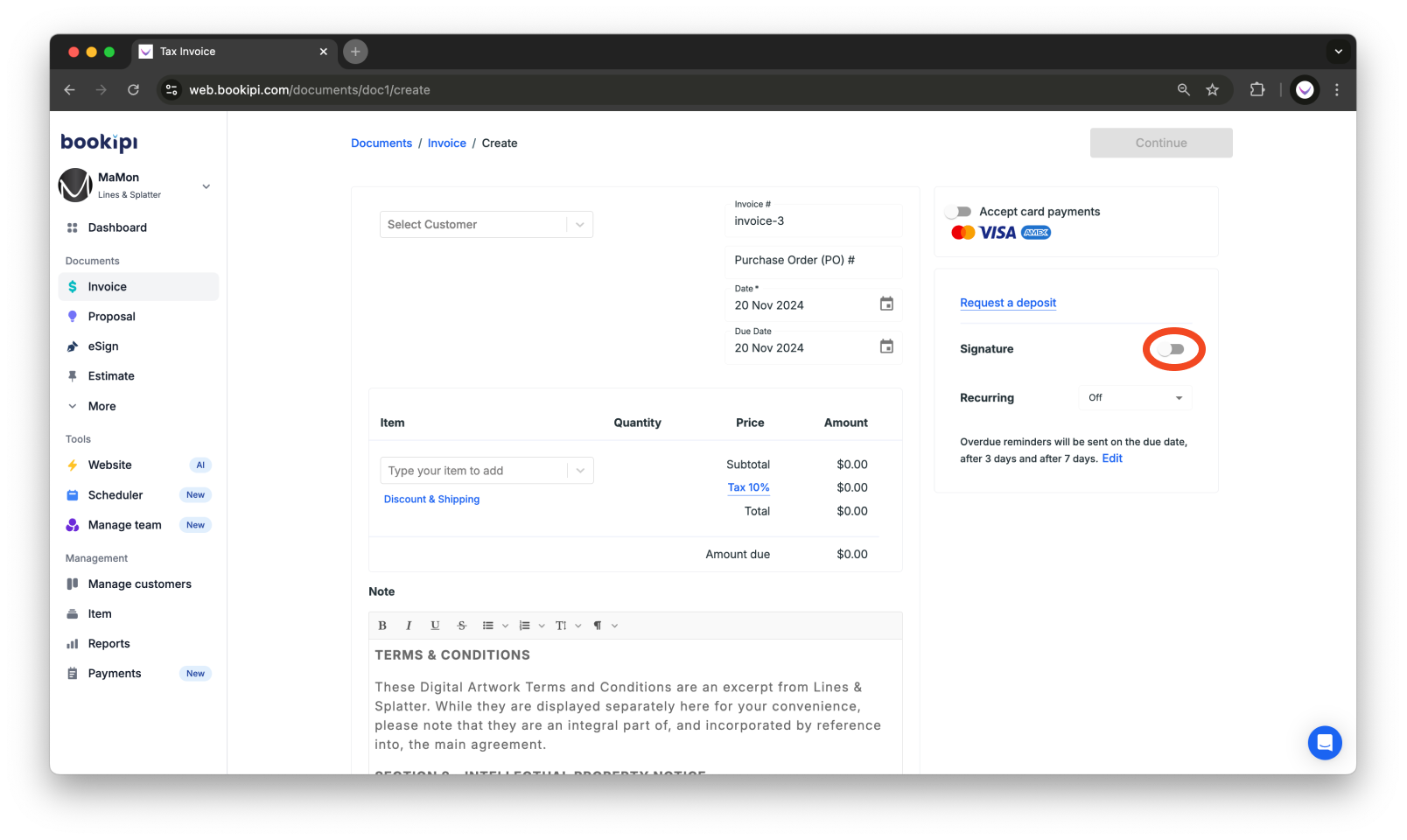Invoice Web V2 - How to request a signature from customers - 2
