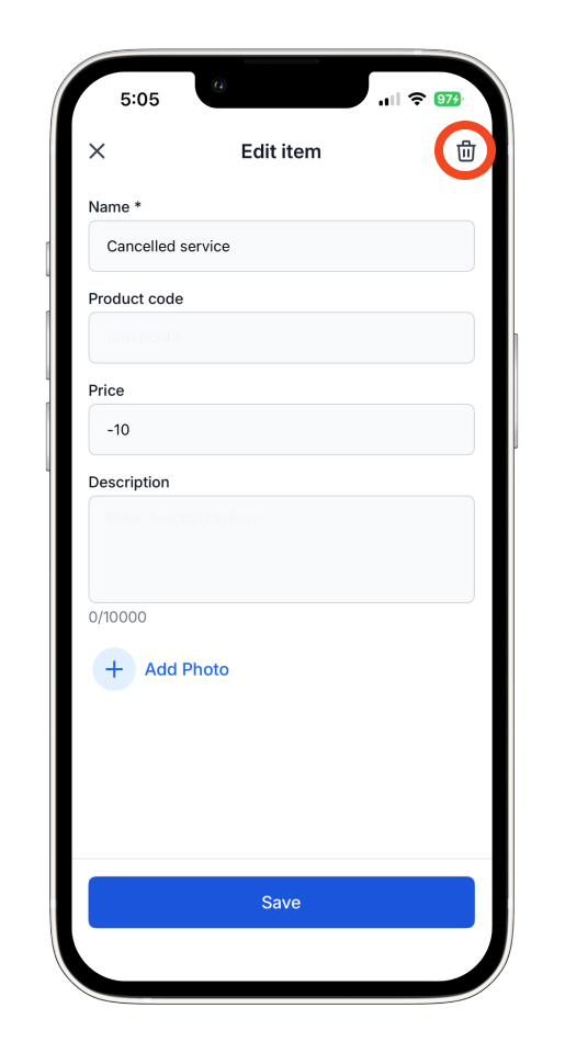 Invoice Mobile App - How to delete an item on the mobile app - 4