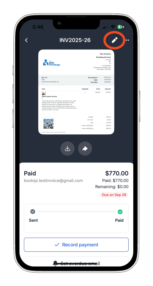 Uncategorized - How to edit a Partially or Fully Paid Invoice in the Bookipi Mobile App - 4