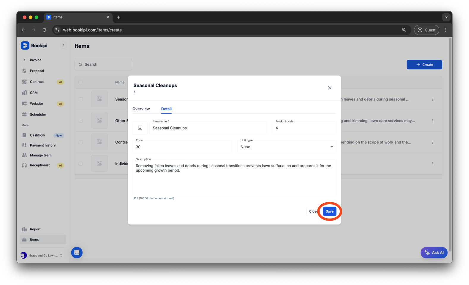 Invoice Web V2 - How to create, edit, copy and delete an item - 8