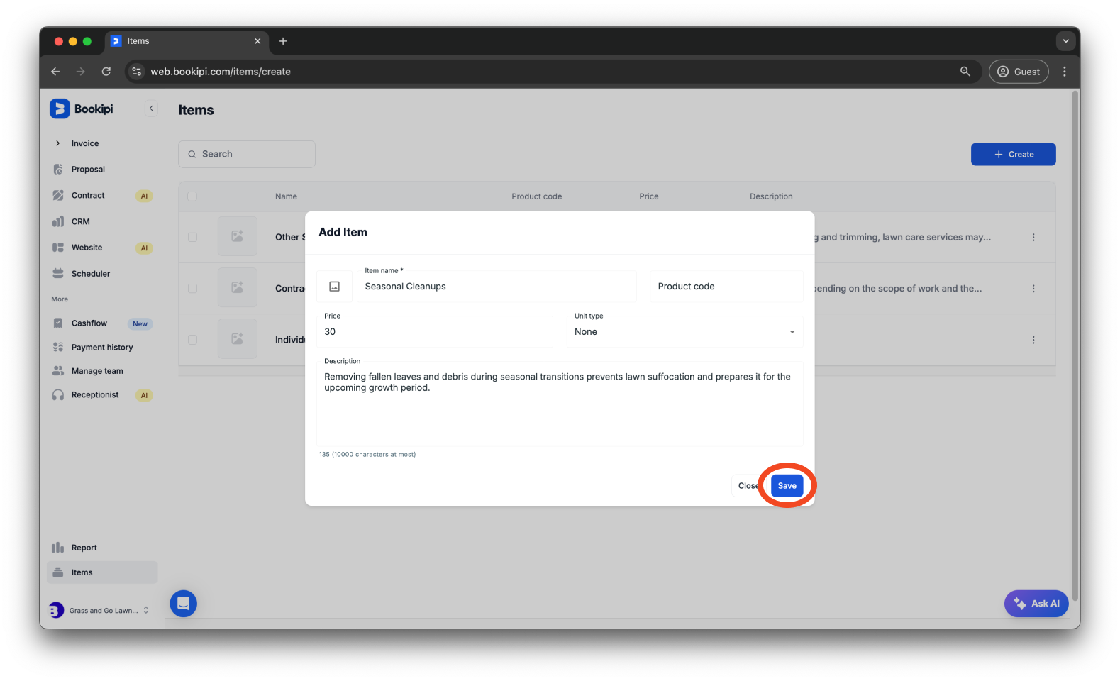 Invoice Web V2 - How to create, edit, copy and delete an item - 4