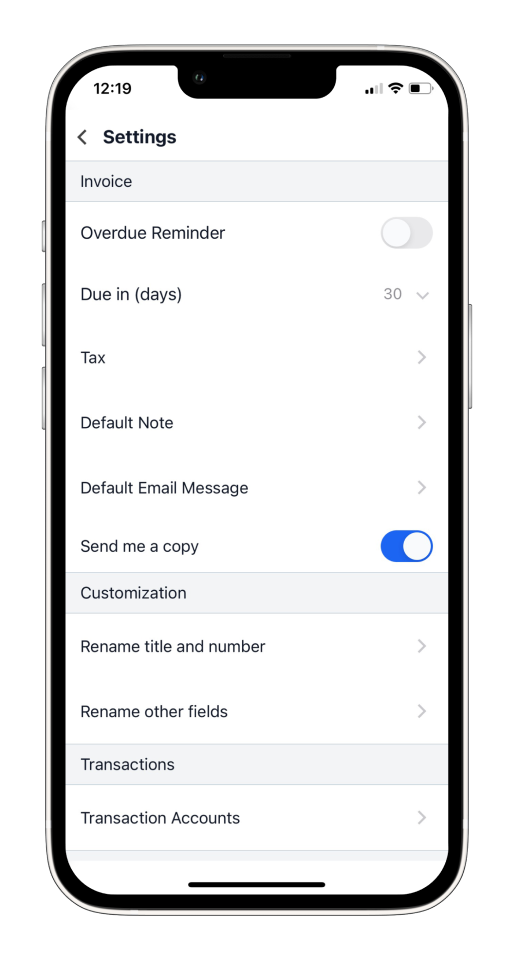 Invoice Mobile App - How to set up your company - 13
