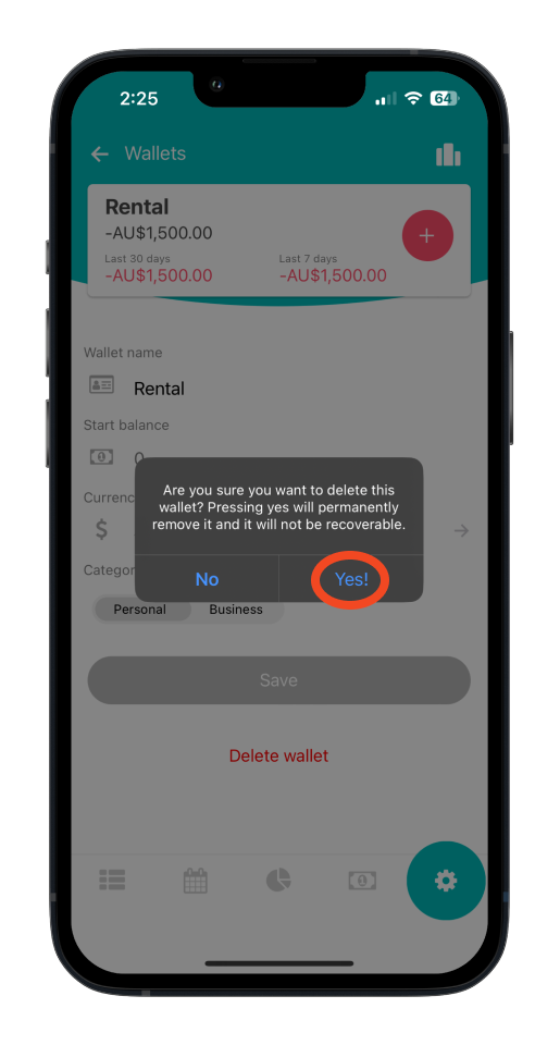 Bookipi Expense - How to delete a wallet in Bookipi Expense - 4