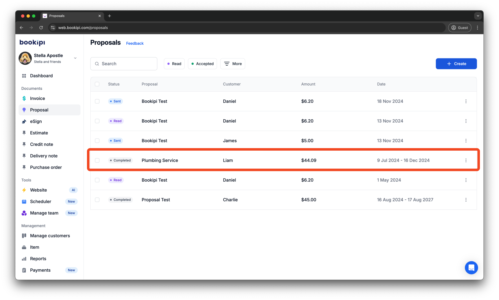Bookipi Proposal Maker - How to delete a proposal on the Web App - 2